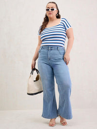 SASSAFRAS Women Curve Striped Cotton Fitted Top