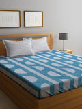 Myntra Elegant Homes Biru Kapas Geometrik 300 TC Dilengkapi Cadar King Halus dengan 2 Sarung Bantal-250 x 220 cm