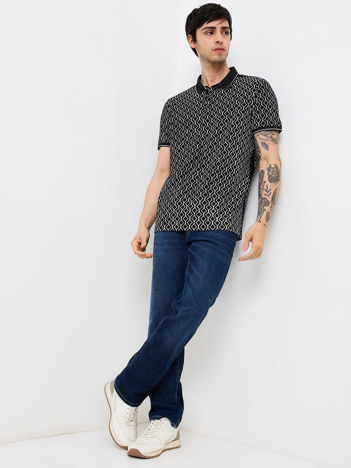 SPYKAR Men Geometric Printed Polo Collar Cotton Slim Fit T-shirt