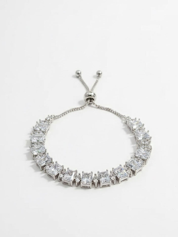 PANASH Women Brass American Diamond Silver-Plated Wraparound Bracelet
