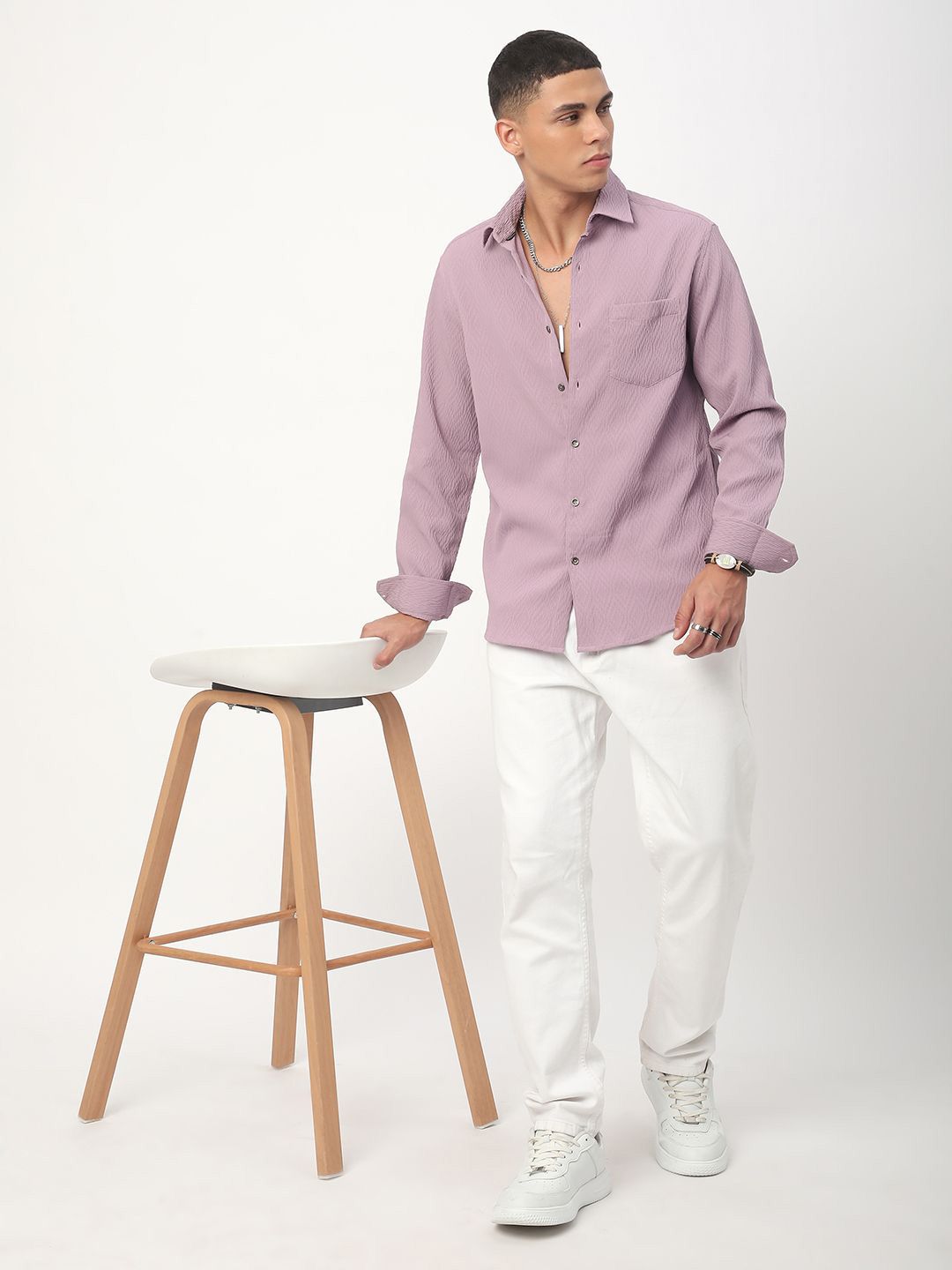 VASTRADO Men Classic Spread Collar Textured Solid Slim Fit Casual Shirt