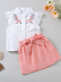 YK Infant Girls Embroidered Top & Shorts Clothing Set