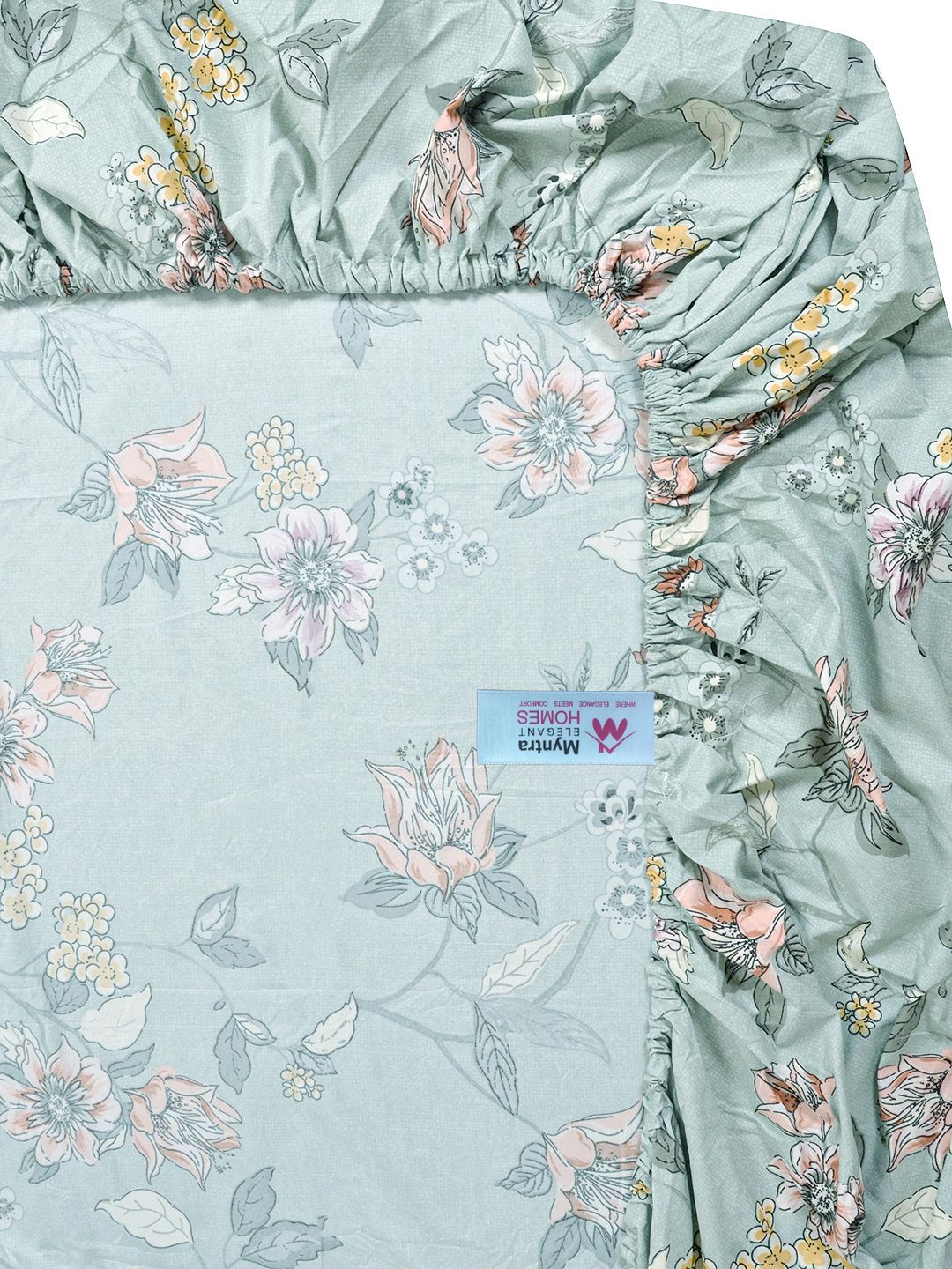 Myntra Elegant Homes Green & Pink Printed 300 TC Fitted King Bedsheet Set 2.5 x 2.25 m