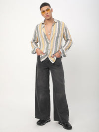 VASTRADO Men Classic Slim Fit Spread Collar Vertical Striped Cotton Casual Shirt