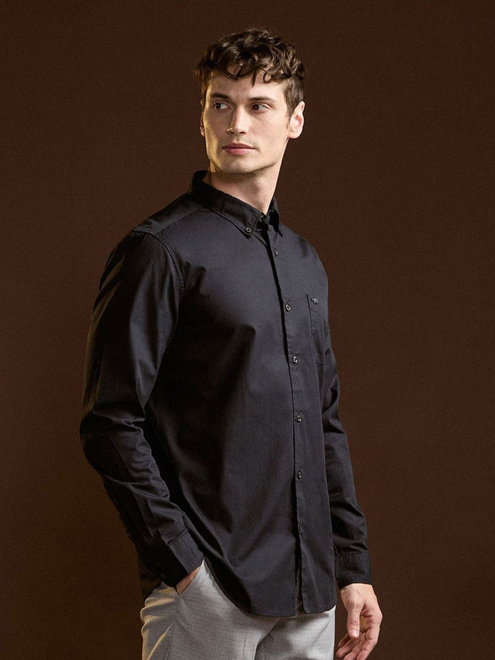 THE BEAR HOUSE Men Slim Fit Button-Down Collar Solid Cotton Formal Shirt