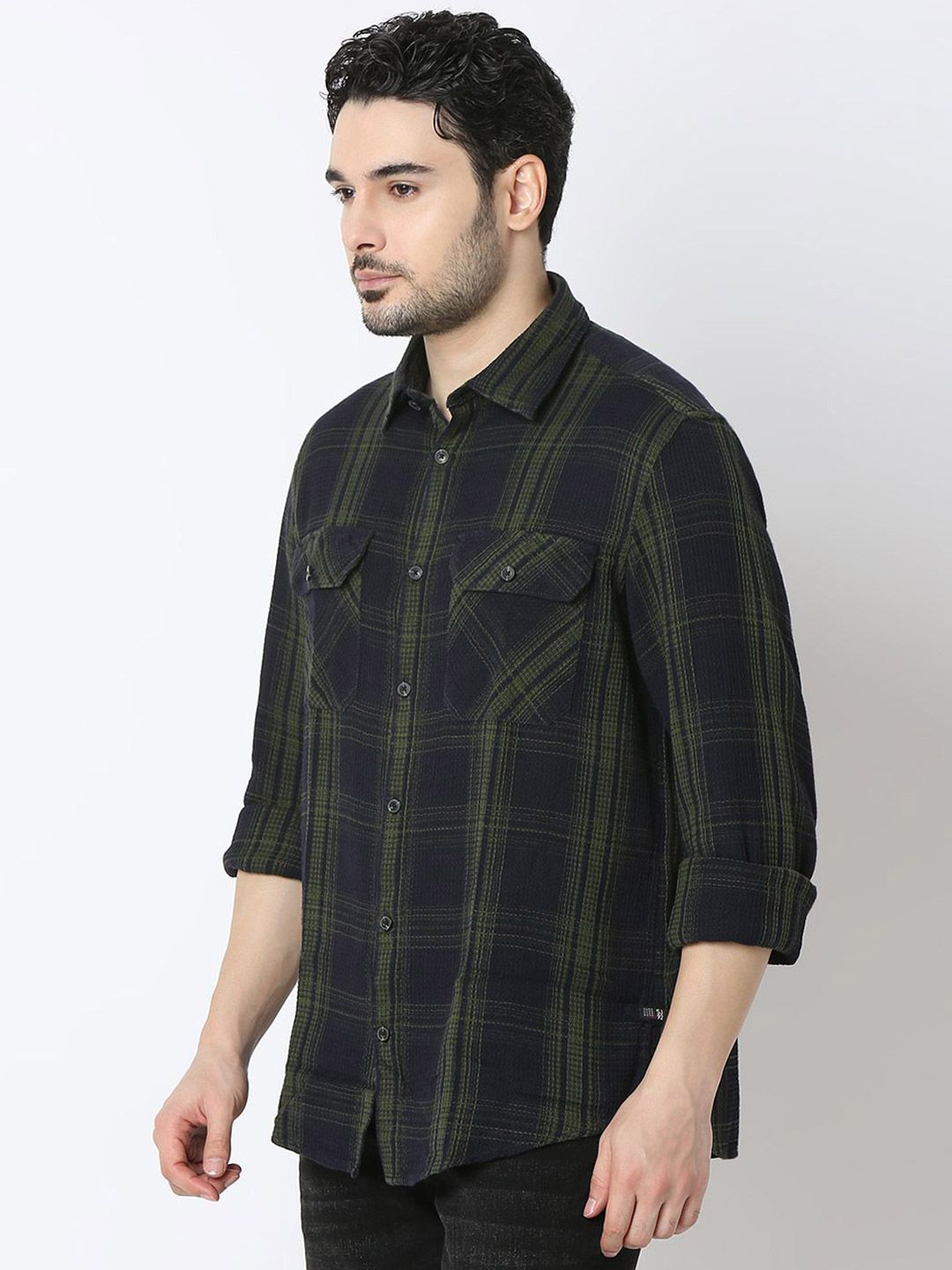 SPYKAR Men Slim Fit Spread Collar Tartan Checked Cotton Casual Shirt