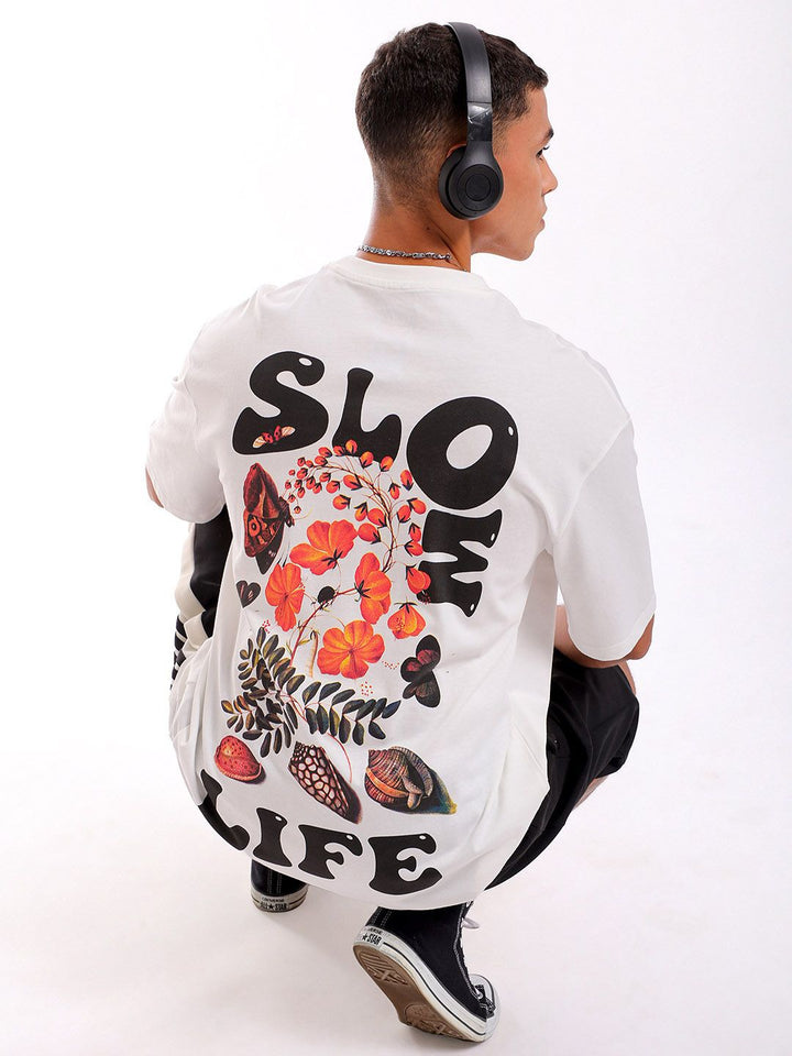 The Indian Garage Co Back Printed Pure Cotton Oversized Round Neck T-shirt