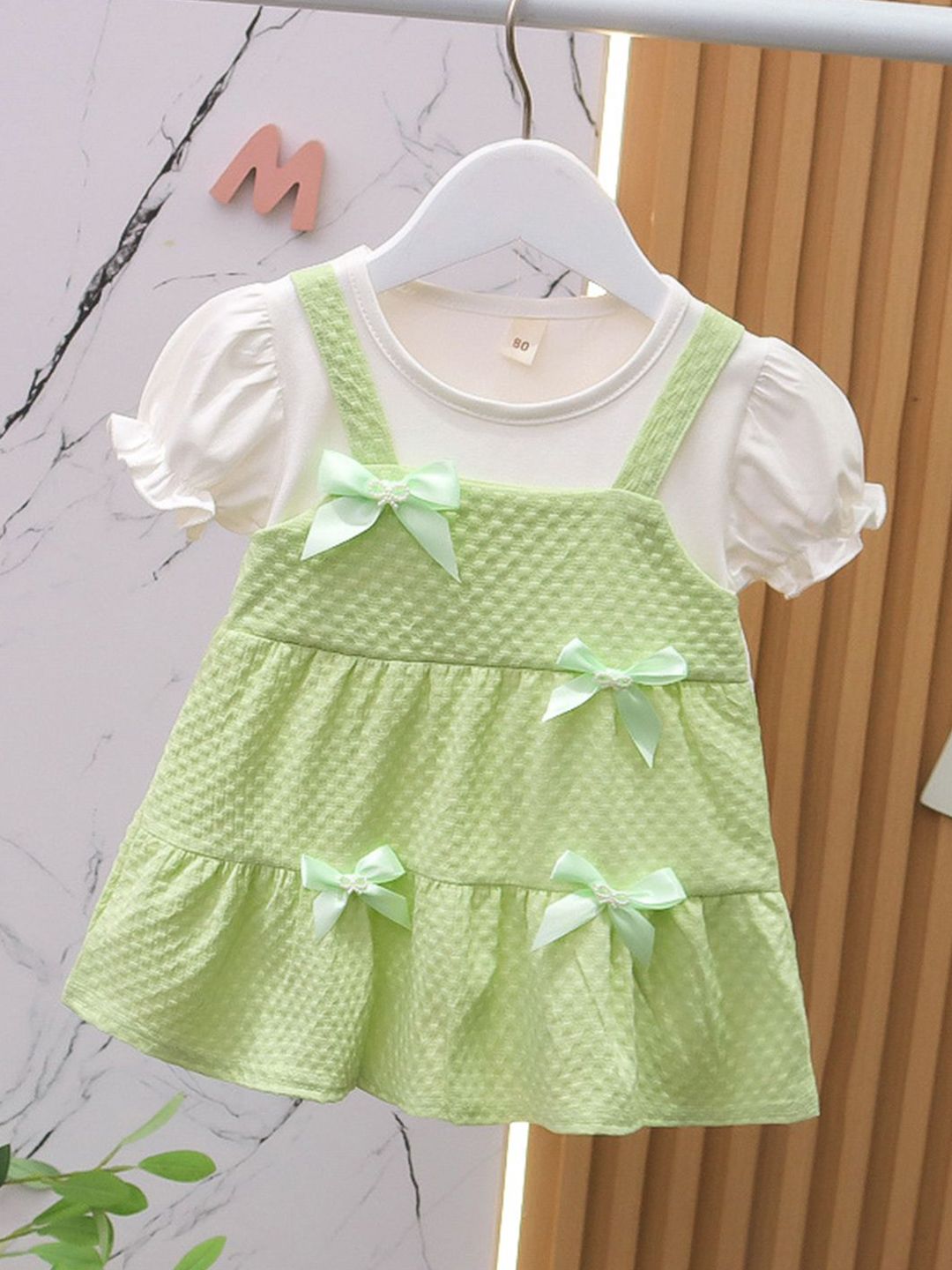 YK Floral Girls Puff Sleeve Cotton Pinafore Dress