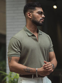 Powerlook Men Self Design Polo Collar Cotton T-shirt