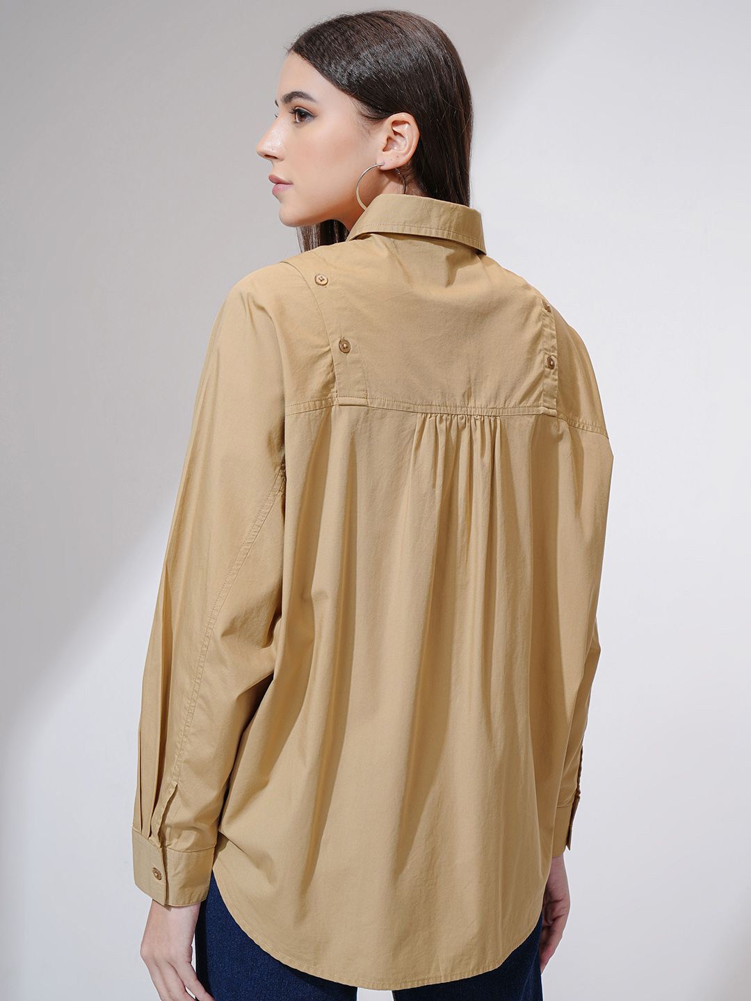 Tokyo Talkies Women Solid Dropshoulder Oversized Fit Shirt