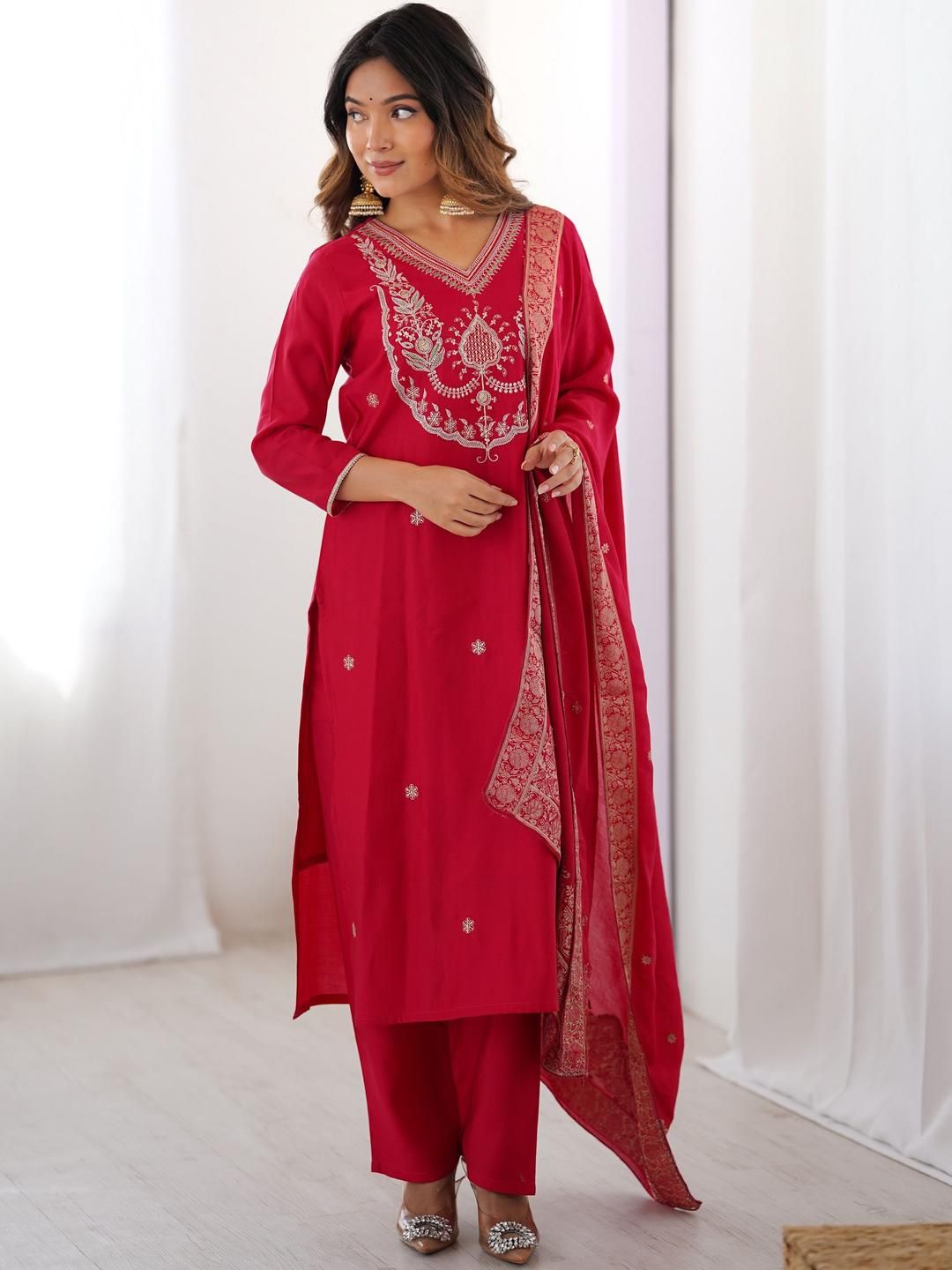 KALINI Women Embroidered A-Line Kurta Set