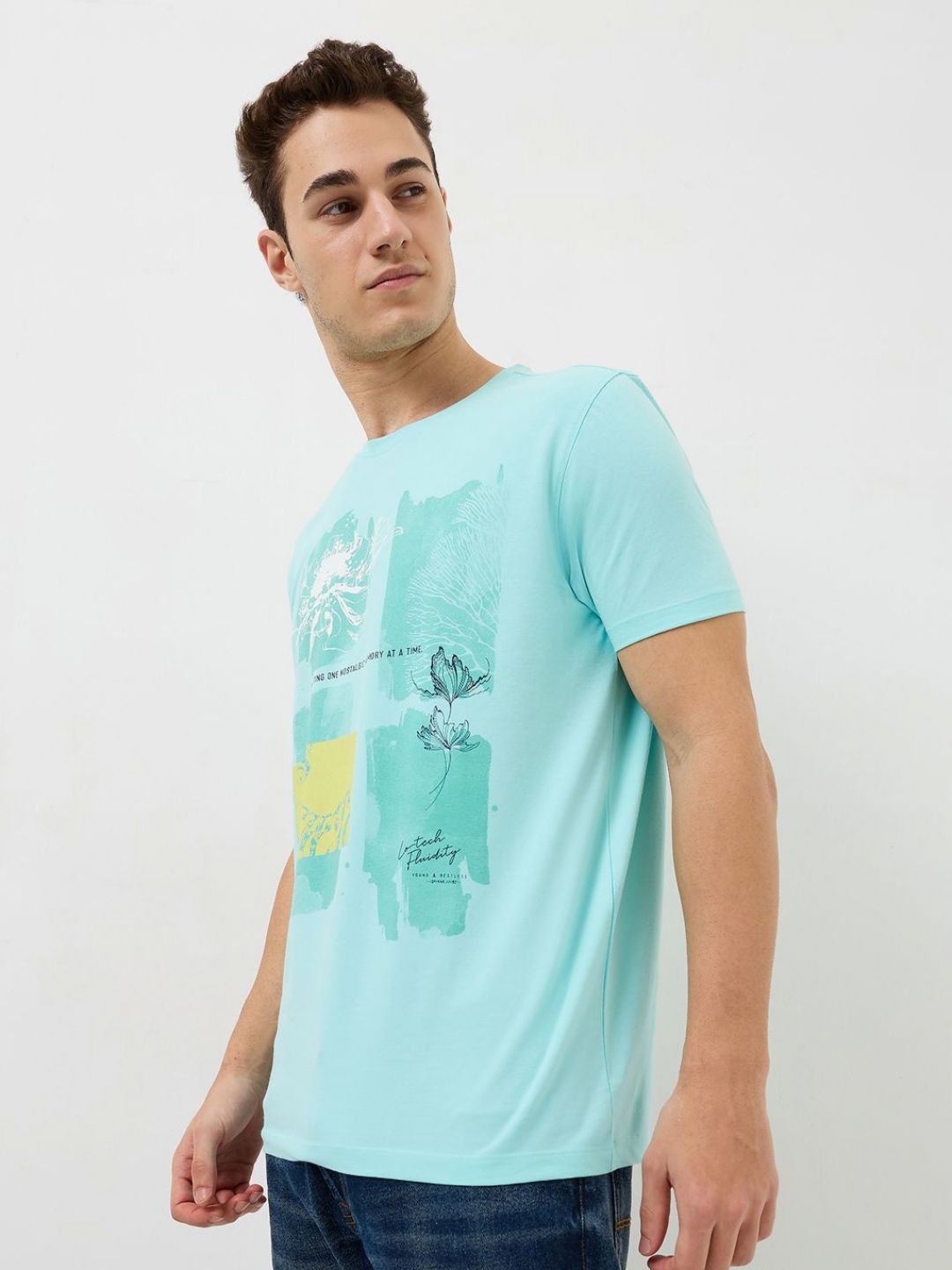 SPYKAR Men Typography Printed Round Neck Cotton Slim Fit T-shirt