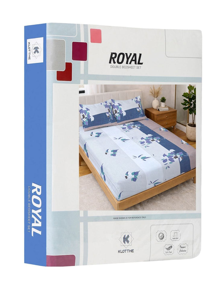 KLOTTHE White & Blue Printed 300 TC Double Bedsheet With 2 Pillow Covers- 2.5 m x 2.25 m