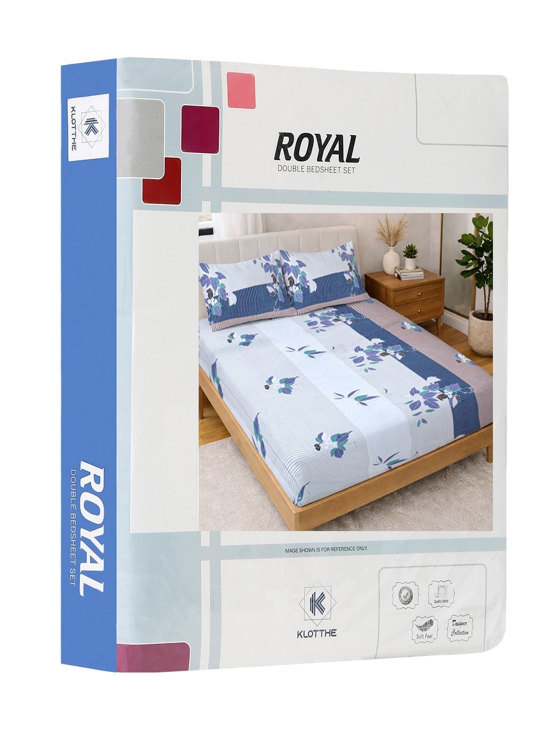 KLOTTHE White & Blue Printed 300 TC Double Bedsheet With 2 Pillow Covers- 2.5 m x 2.25 m