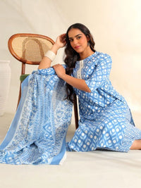 Mamicha Women Ethnic Motifs Printed Regular Thread Work Pure Cotton Kurta with Trousers & With Dupatta
