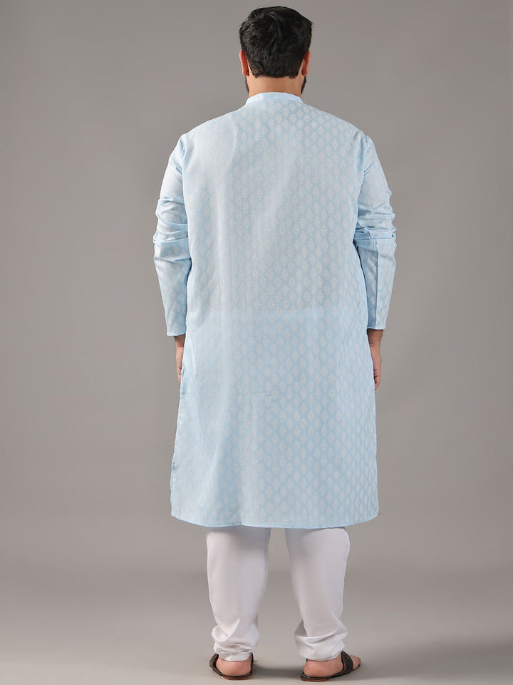 SOJANYA PLUS Plus Size Lelaki Motif Etnik Bercetak Kolar Jalur Kurta Lurus Dengan Piyama