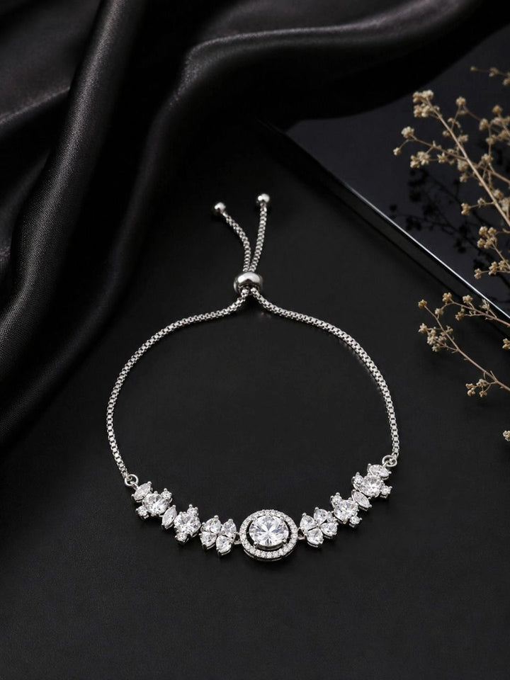 PANASH Wanita Brass American Diamond Bersalut Perak Gelang Lilit