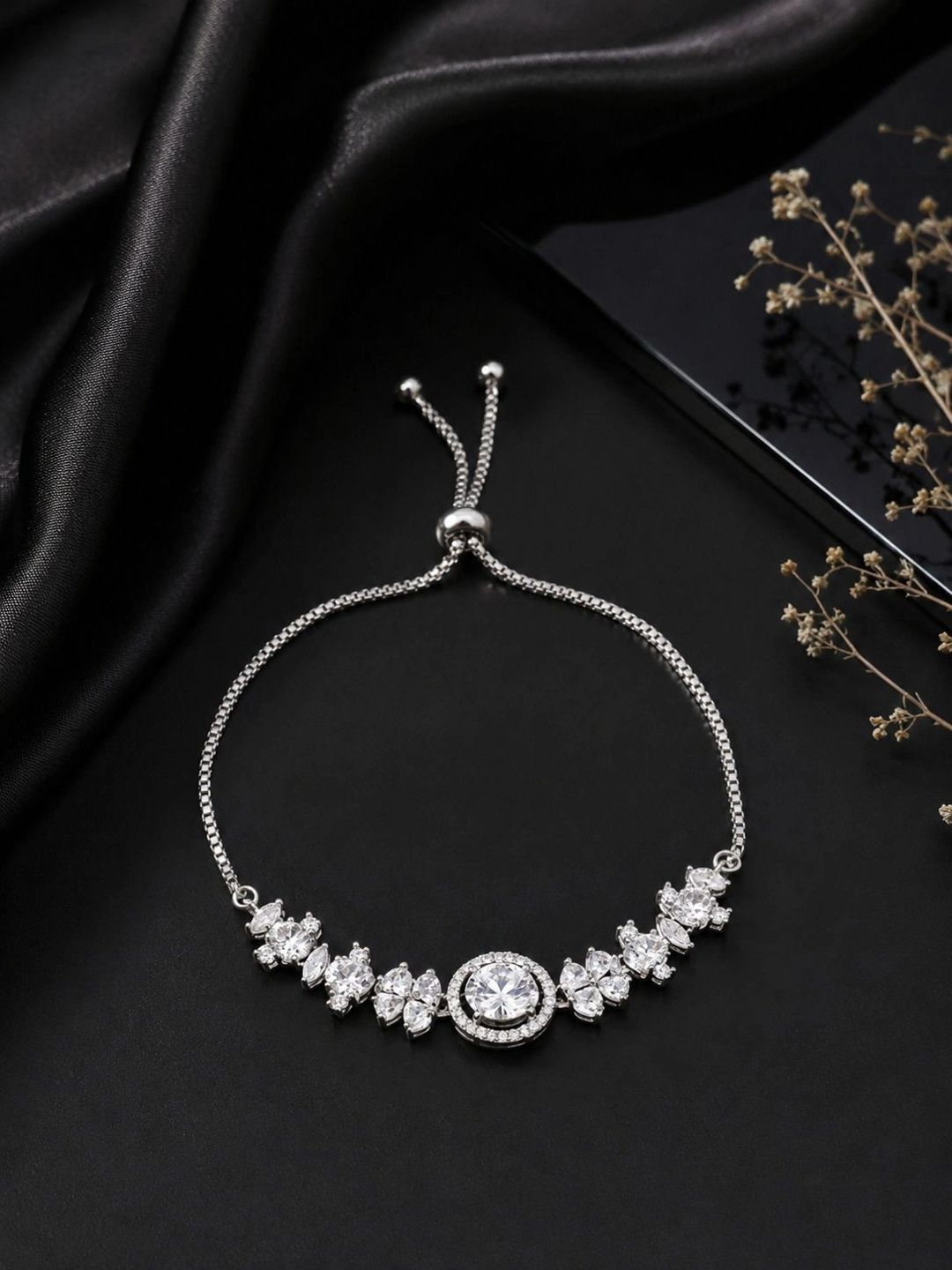 PANASH Wanita Brass American Diamond Bersalut Perak Gelang Lilit