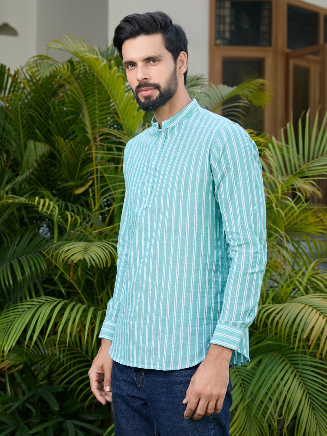See Designs Men Striped Woven Design Cotton Straight Kurta