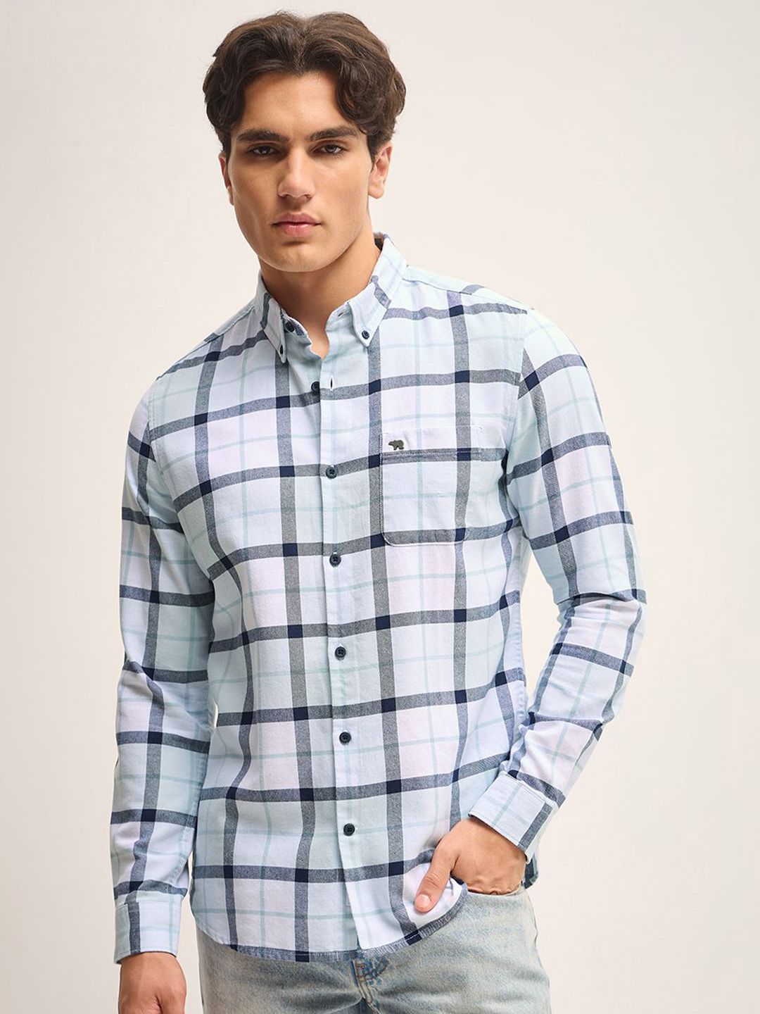 THE BEAR HOUSE Men Slim Fit Opaque Checked Casual Shirt