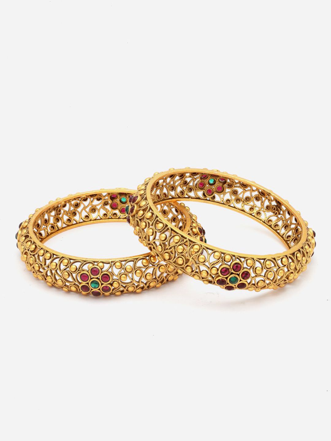 PANASH Set Of 2 24 CT Gold-Plated Handcrafted Antique Bangles