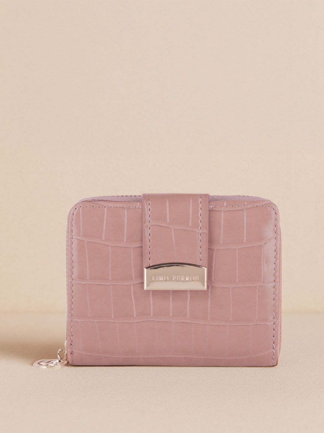 Lino Perros Women Dusty Pink Croc Textured Two Fold Wallet