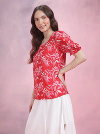 DressBerry Floral Print Sweetheart Neck Puff Sleeve Top