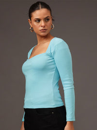 STREET 9 Women Square Neck Cotton Regular Top