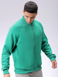 The Indian Garage Co Mens Green Relaxed Fit Solid Front open-Highneck Sweatshirts