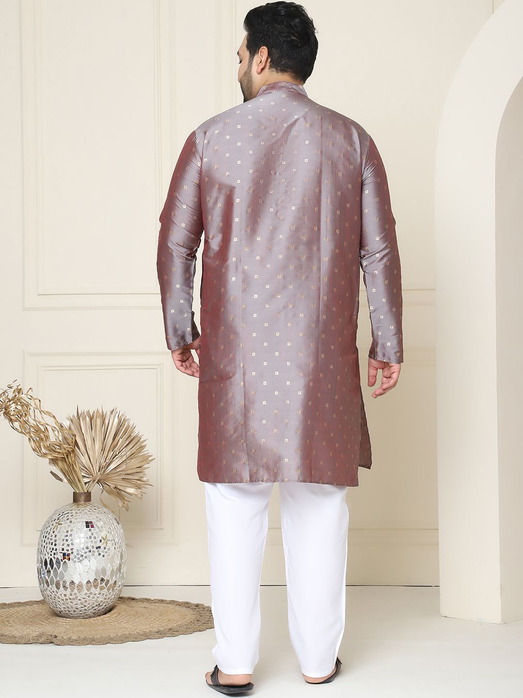 SOJANYA PLUS Ethnic Motifs Band Collar Straight Kurta With Pyjamas
