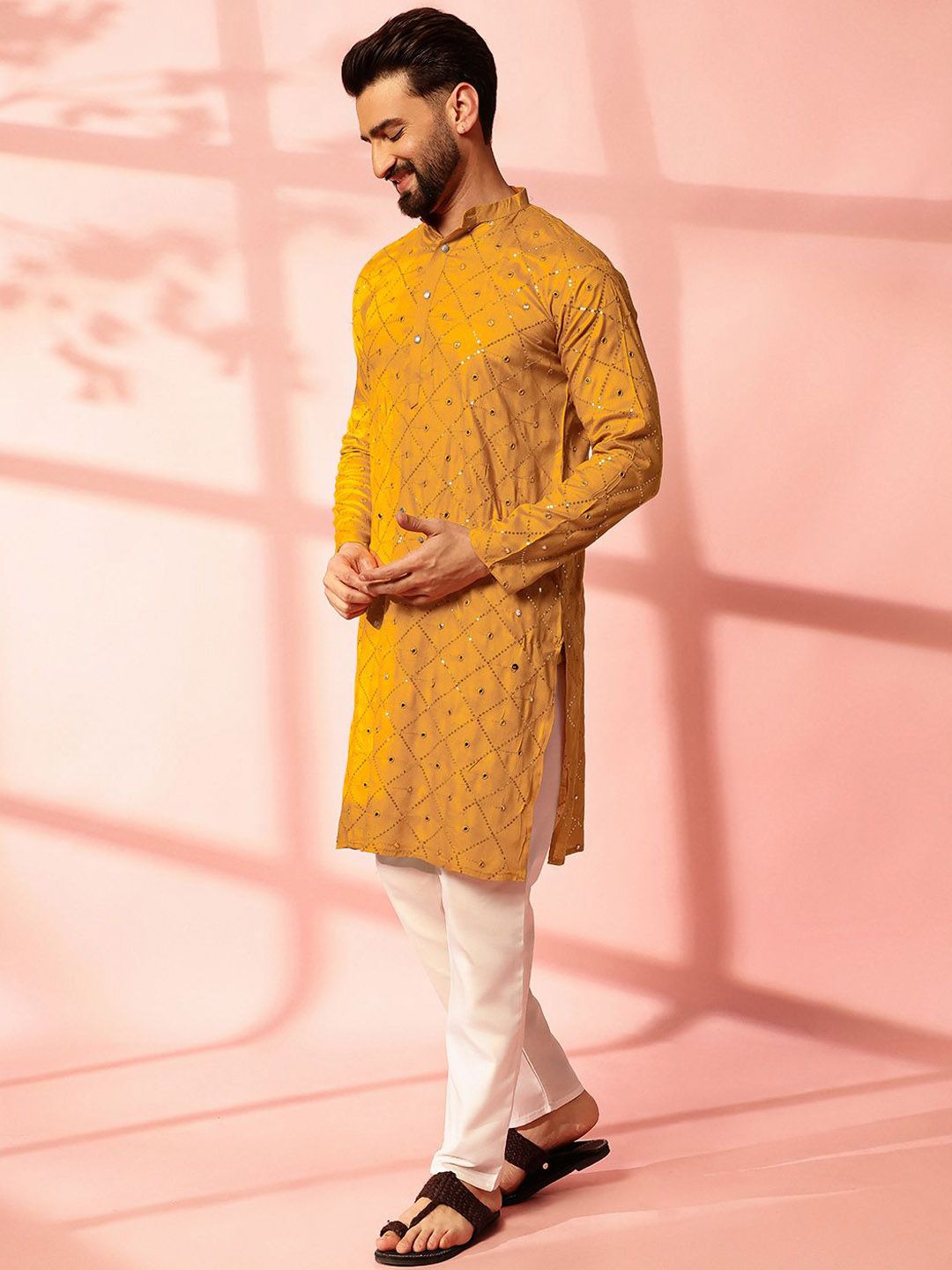 Anouk Men Embroidered Regular Mirror Work Pure Cotton Kurta with Pyjamas