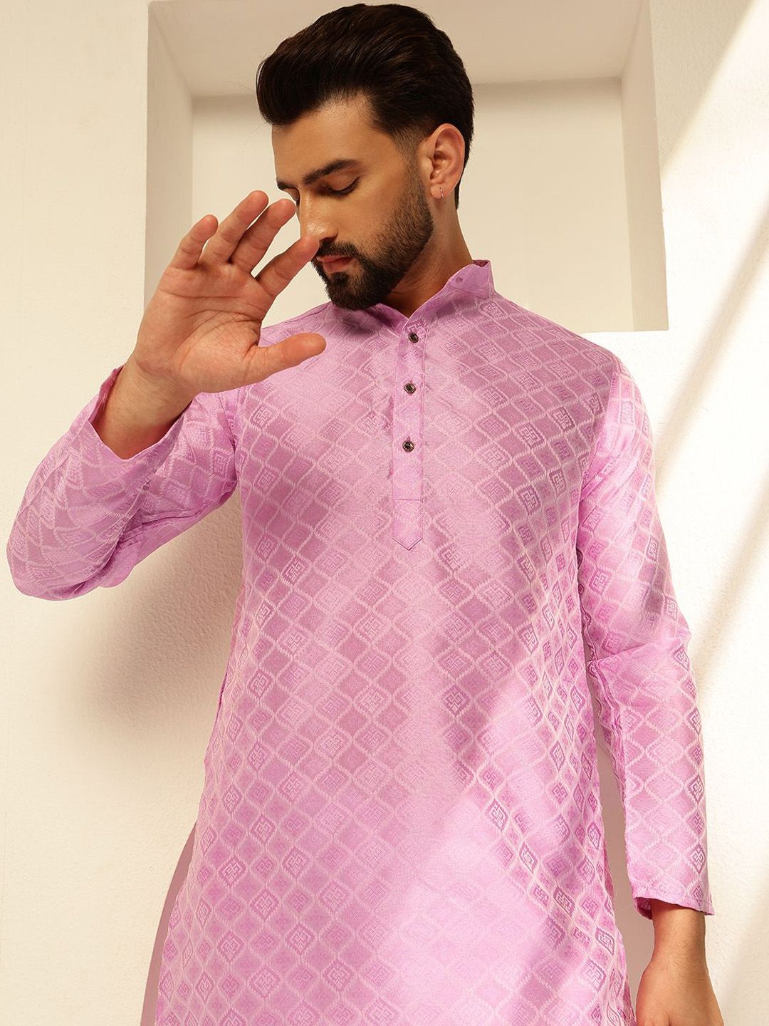 SOJANYA Woven Design Mandarin Collar Straight Kurta