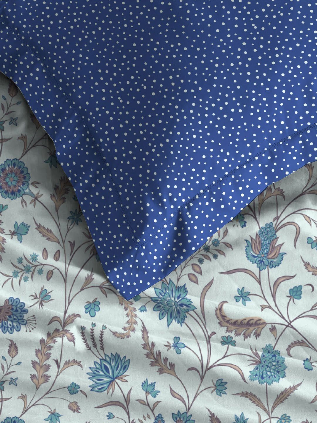 MYTRIDENT Coromandel Blue Dusk & Dawn Flat 144TC Queen Cotton Bedsheet Set