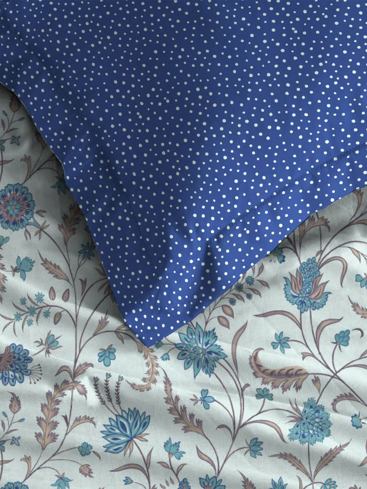 MYTRIDENT Coromandel Blue Dusk & Dawn Flat 144TC Queen Cotton Bedsheet Set