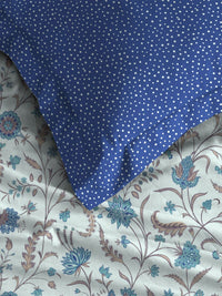 MYTRIDENT Coromandel Blue Dusk & Dawn Flat 144TC Queen Cotton Bedsheet Set