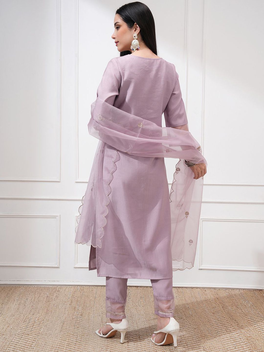 Vishudh Women Embroidered New Roman Kurta with Bottom and Nylon Organza Dupatta