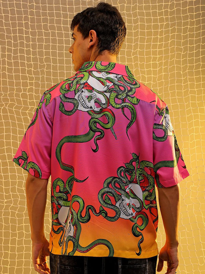 The Indian Garage Co Men Cuban Collar Animal Printed Oversized Resortwear Shirt