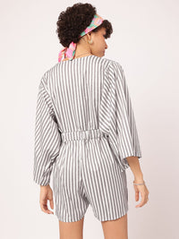 DressBerry Seamlessy Stylish Flared Sleeves Tie-Up Striped Playsuit