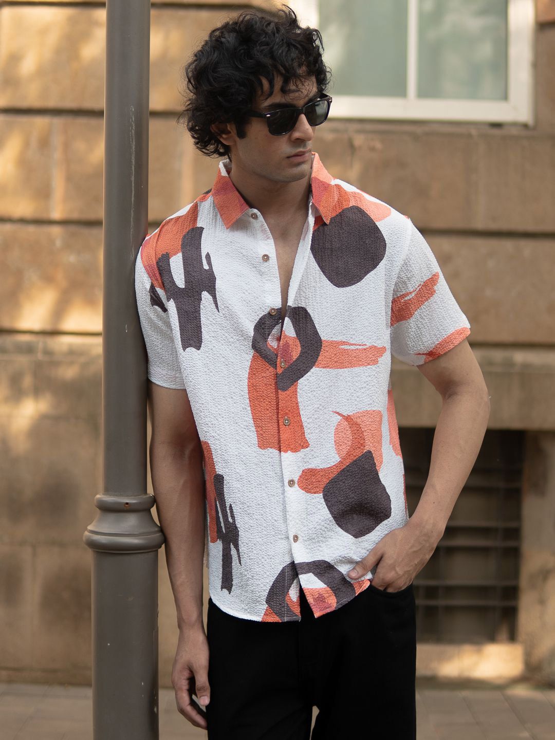 Powerlook Men Abstract Printed Spread Collar Casual Shirt