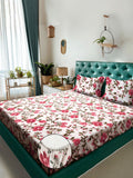 KLOTTHE Cream & Pink Floral Printed Dilengkapi 300 TC King 7D Cadar Dengan 2 Sarung Bantal