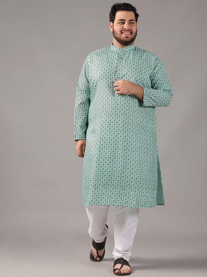 SOJANYA PLUS Size Floral Printed Band Collar Cotton Linen Straight Kurta