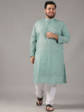 SOJANYA PLUS Size Floral Printed Band Collar Cotton Linen Straight Kurta