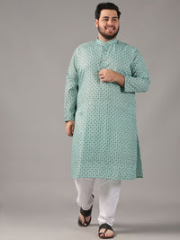SOJANYA PLUS Size Floral Printed Band Collar Cotton Linen Straight Kurta