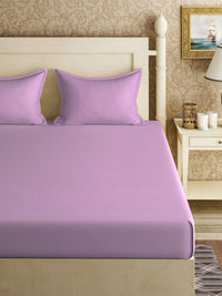 Myntra Elegant Homes Purple Solid 300 TC Fitted King Double Bedsheet with 2 Pillow Covers