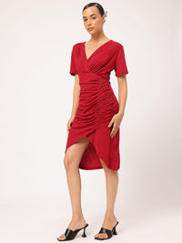 DressBerry Cherry Red Ruched Bodycon Dress