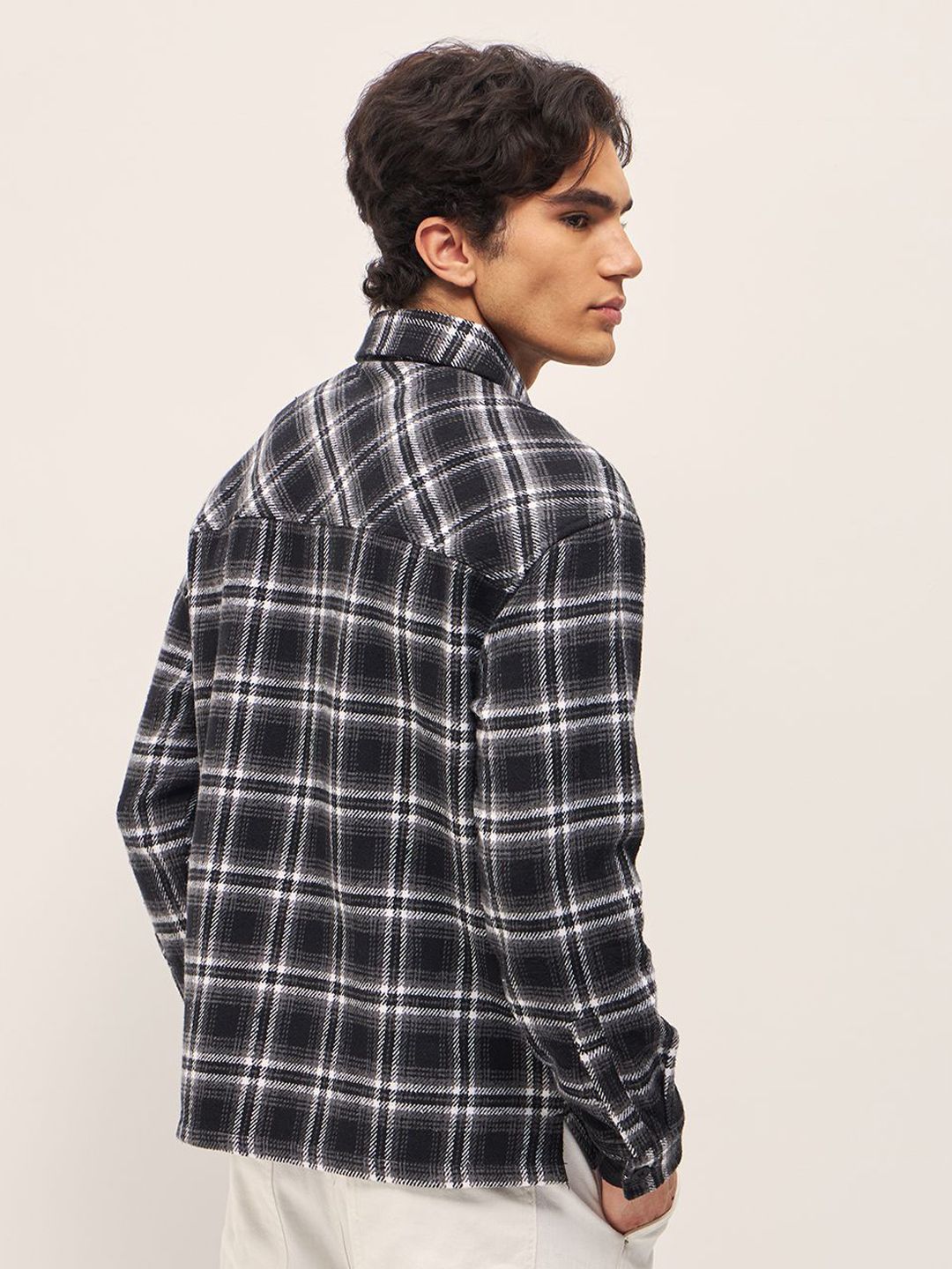 THE BEAR HOUSE Pure Cotton Spread Collar Tartan Checked Relaxed Fit Casual Shirt