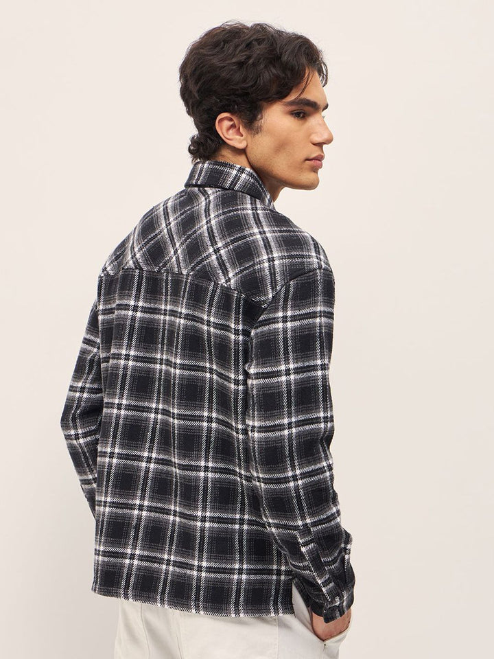 THE BEAR HOUSE Pure Cotton Spread Collar Tartan Checked Relaxed Fit Casual Shirt