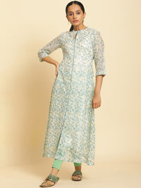 W Floral Printed Mandarin Collar A-Line Kurta