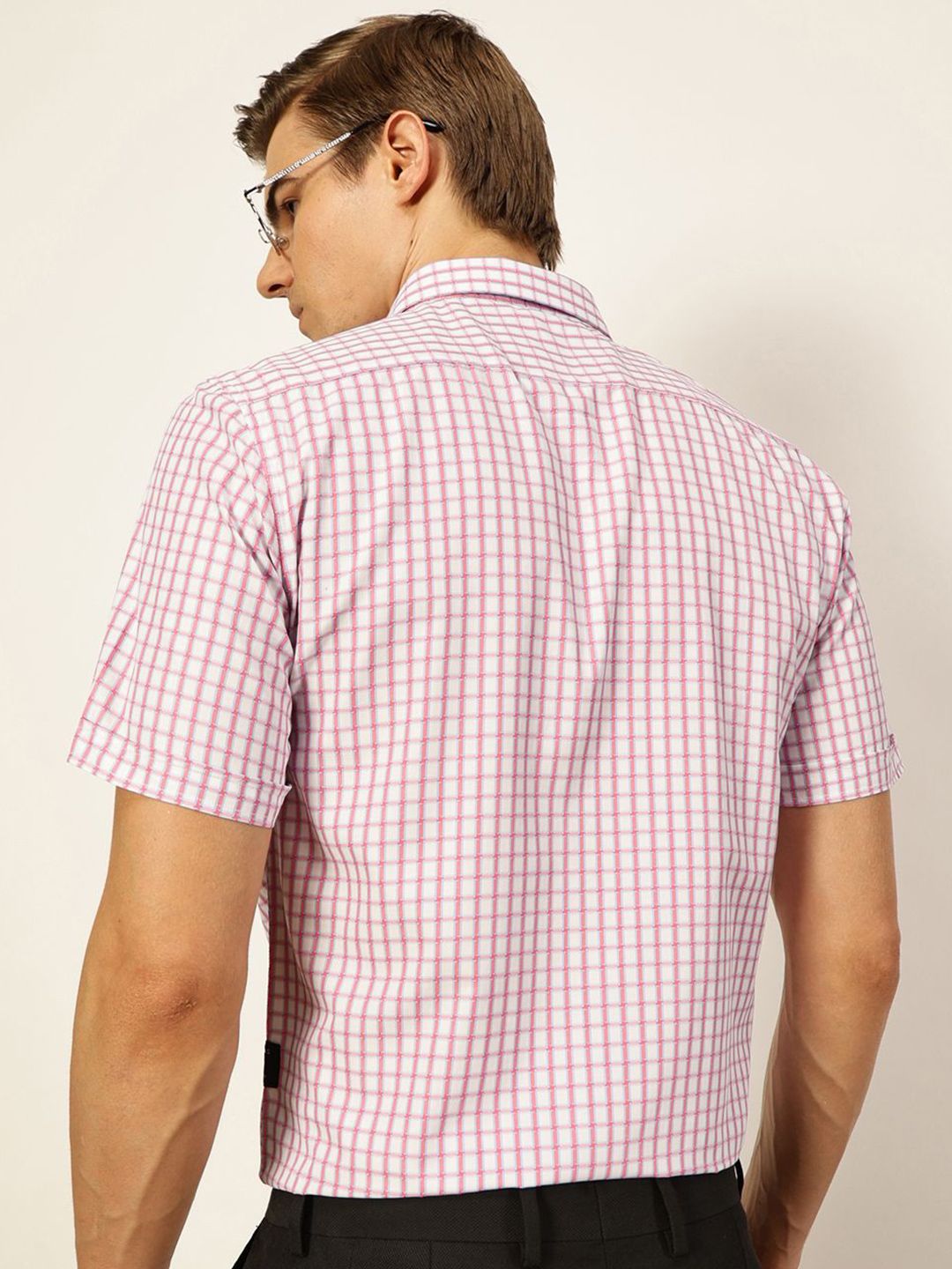 Thomas Scott Men Smart Spread Collar Gingham Checked Cotton Formal Shirt