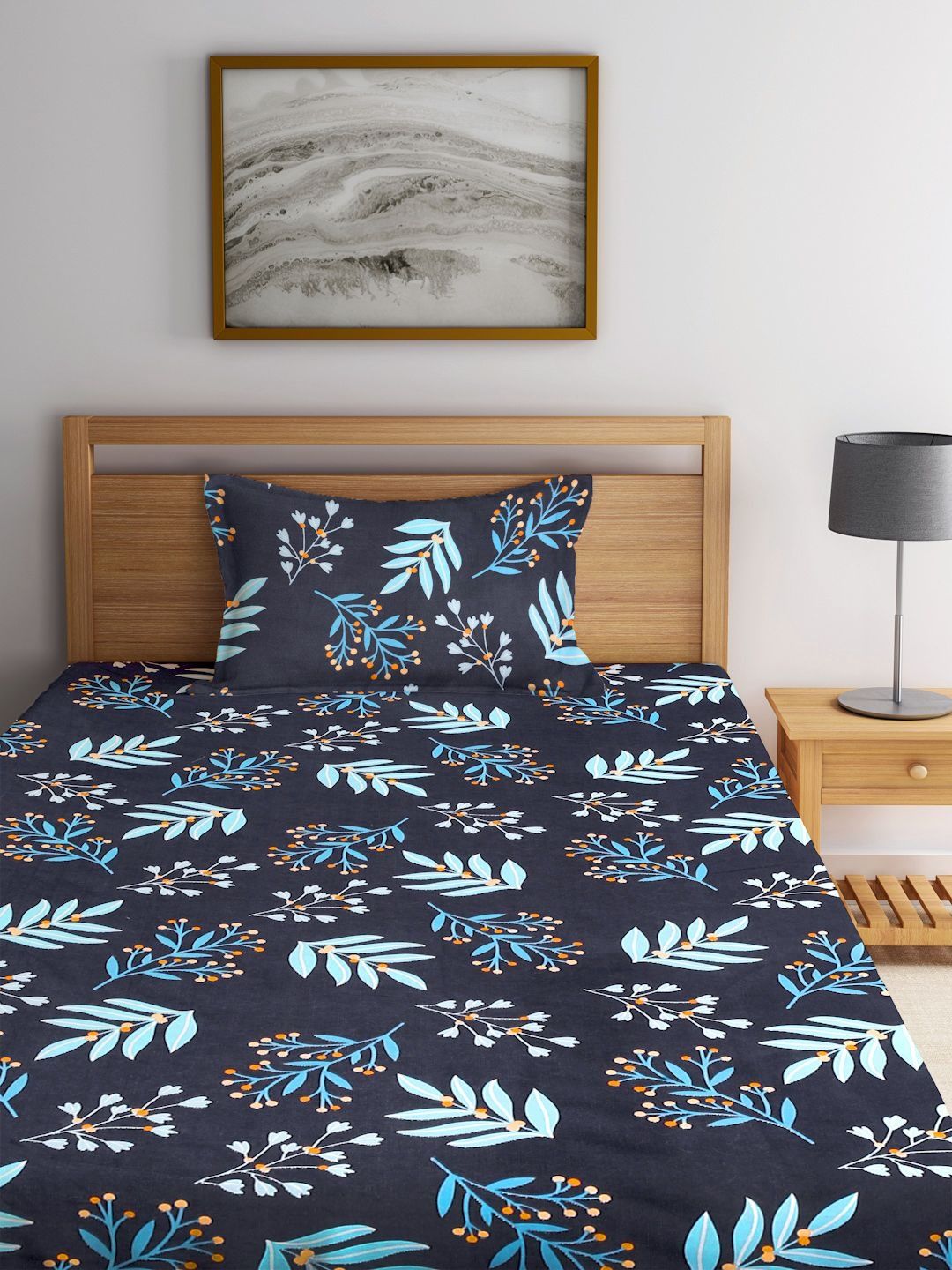 Myntra Elegant Homes Multicoloured Floral 300 TC Single Bedsheet with 1 Pillow Covers